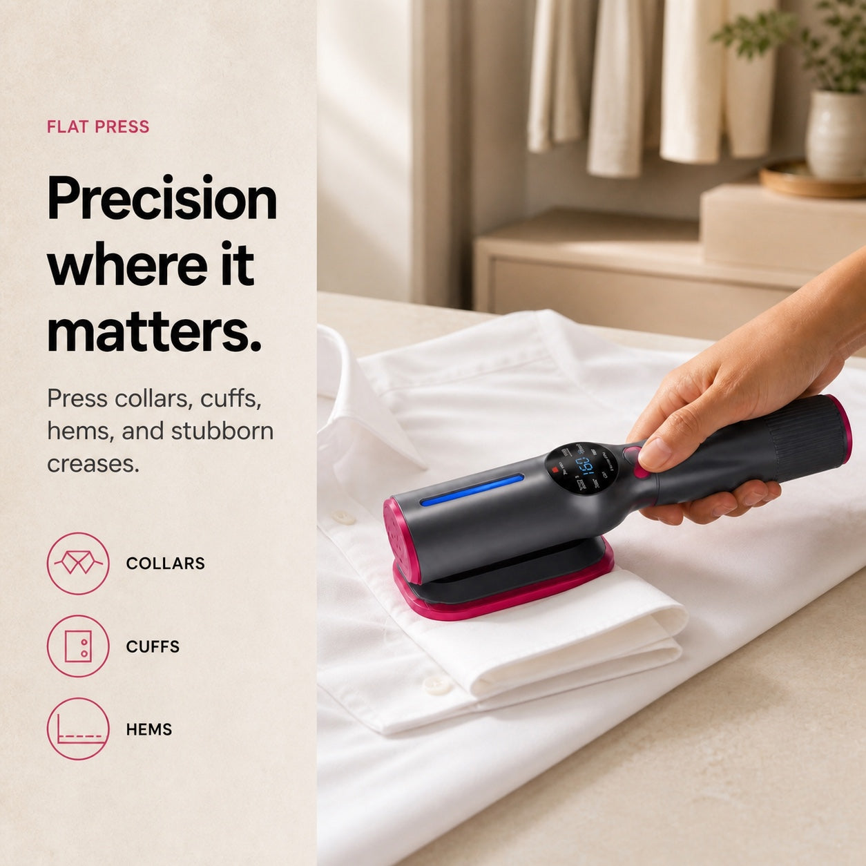 MSTEAMER flat press mode for collars, cuffs, and hems