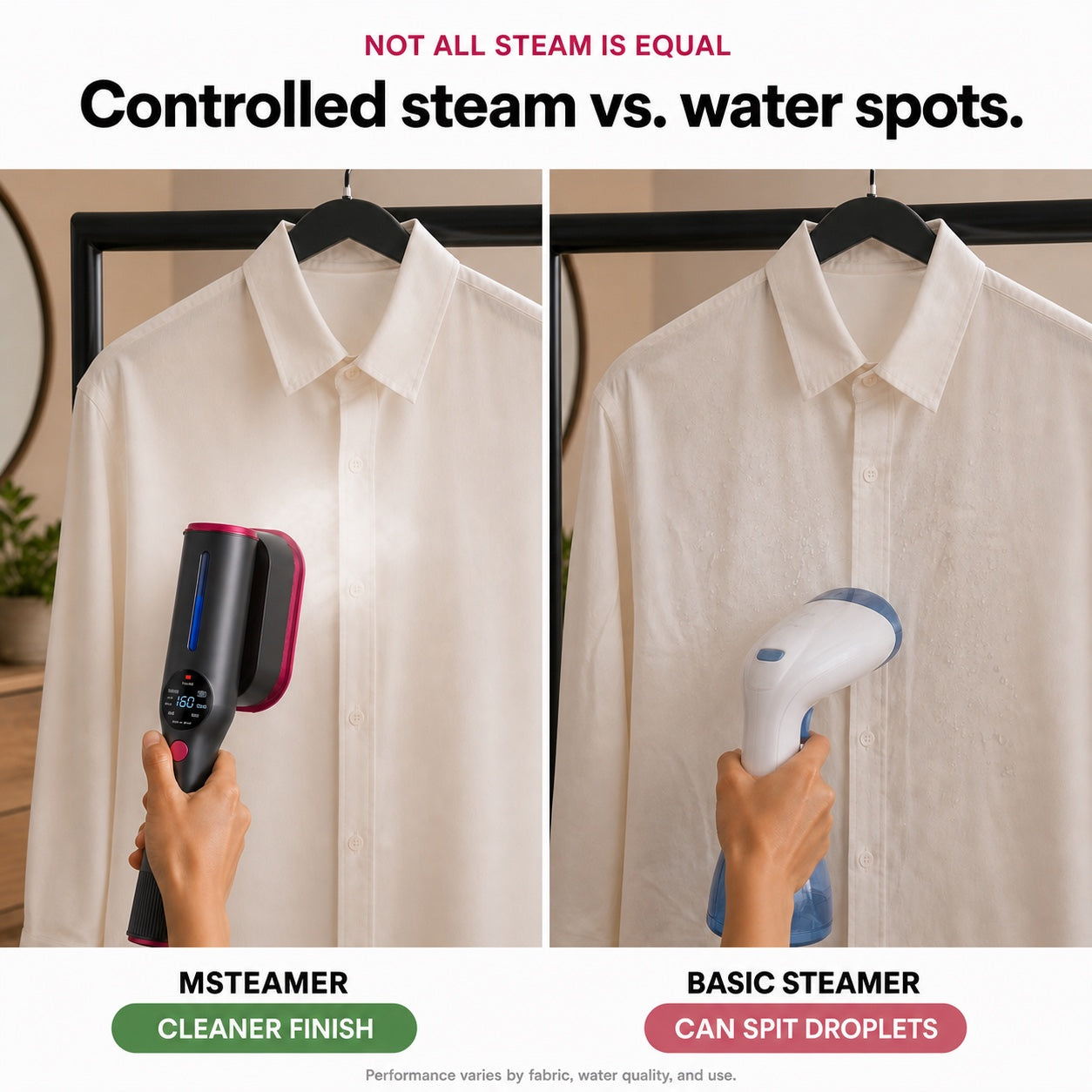 MSTEAMER compared with a basic handheld steamer